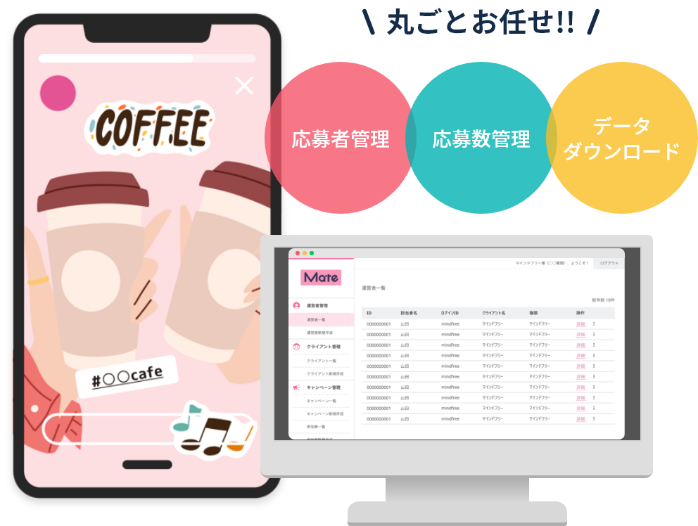 応募者管理・応募数管理・データダウンロード まるごとお任せ！！